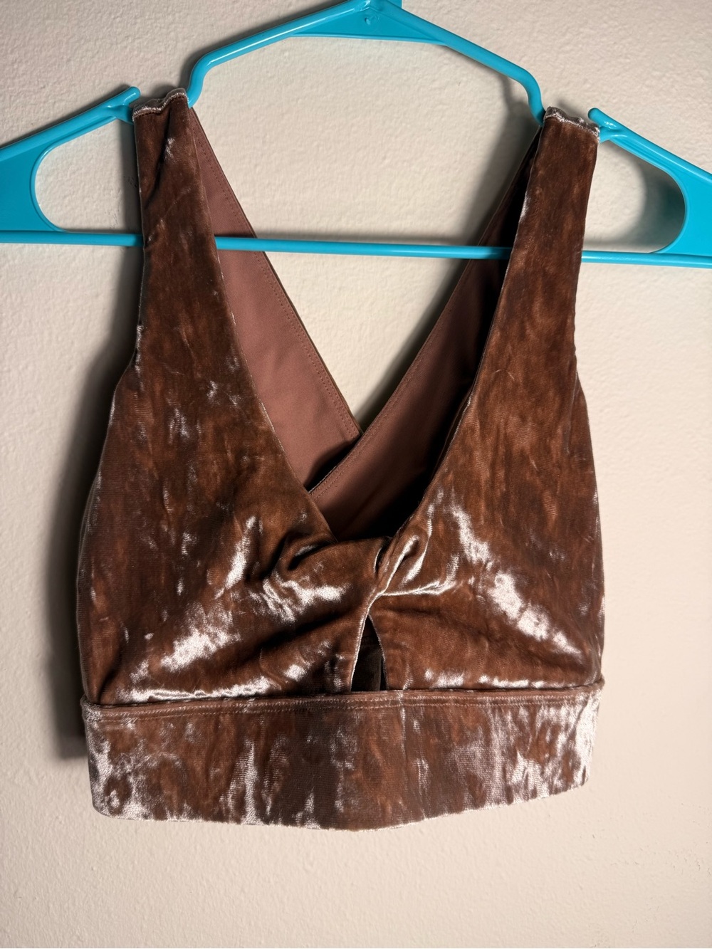 Fabletics Brown Velvet Twist-Front Sports Bra XS